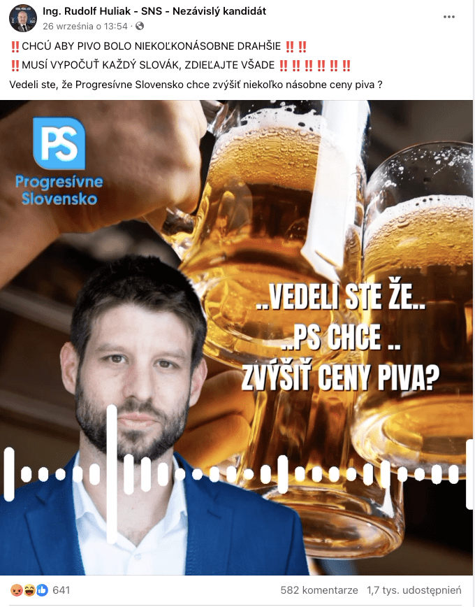 Zrzut ekranu omawianego posta na temat ceny piwa.