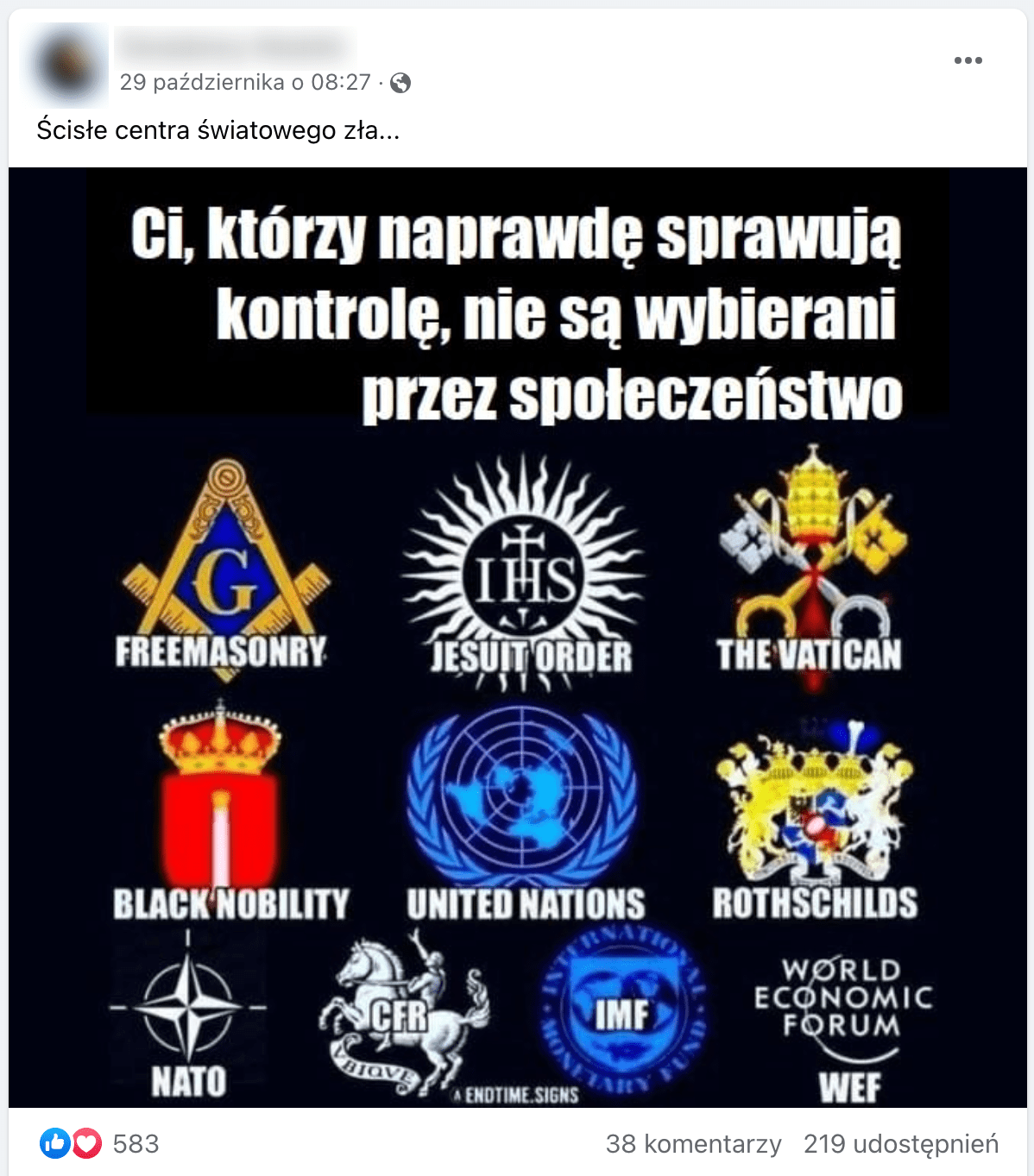 Zrzut ekranu omawianego posta. Na grafice widzimy podpisane loga różnych grup i organizacji.
