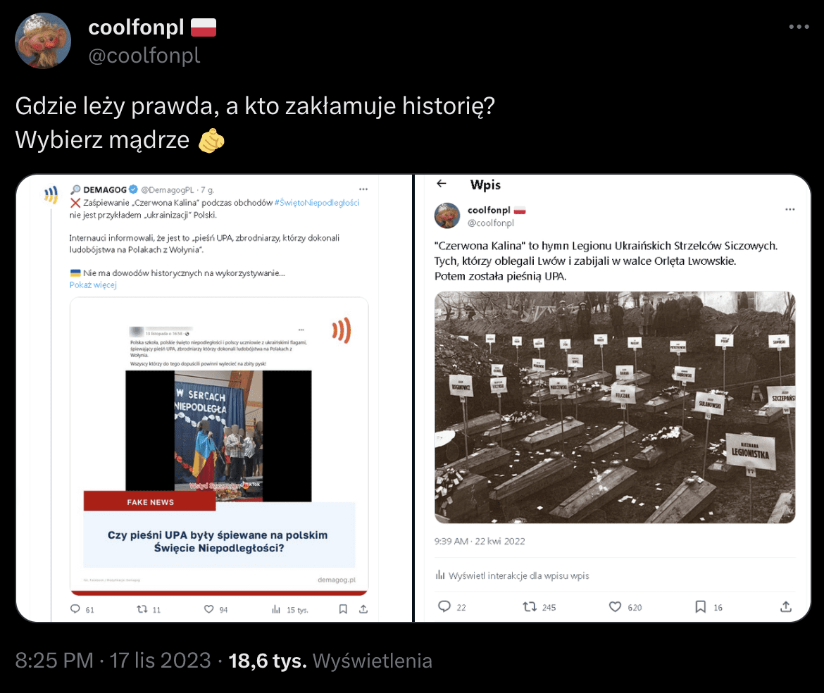 Posty Coolfonapl o fałszywych informacjach dotyczących „Czerwonej Kaliny"