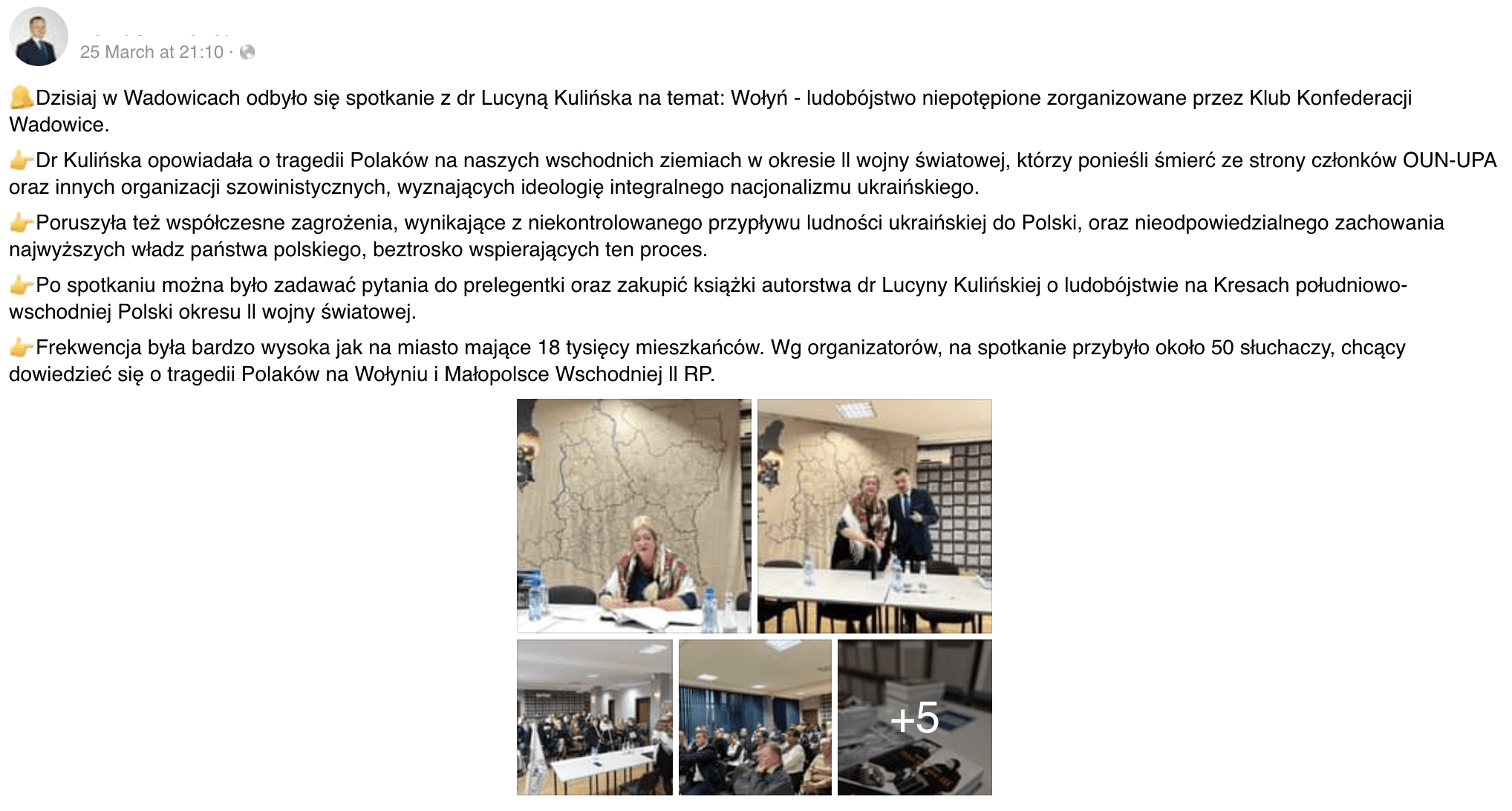 Post z materiałami zdjęciowymi ze spotkania z dr Kulińska