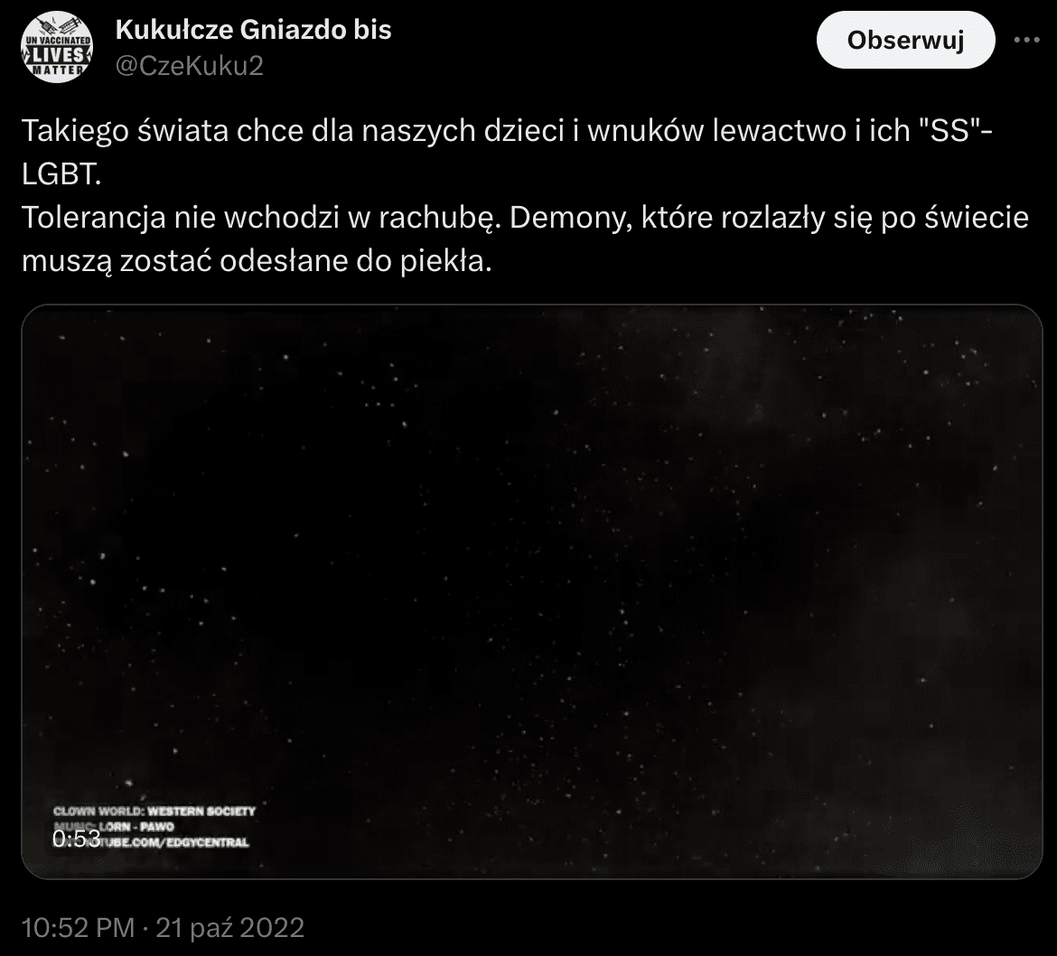 Obraźliwy wpis konta CzeKuKu2