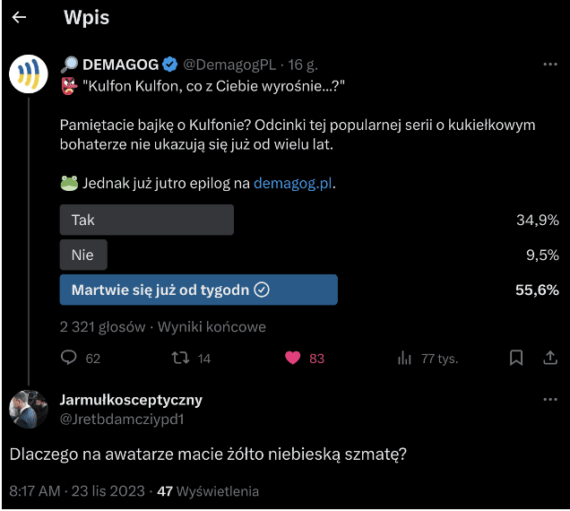 Obraźliwy wpis dotyczący konta DemagogPL