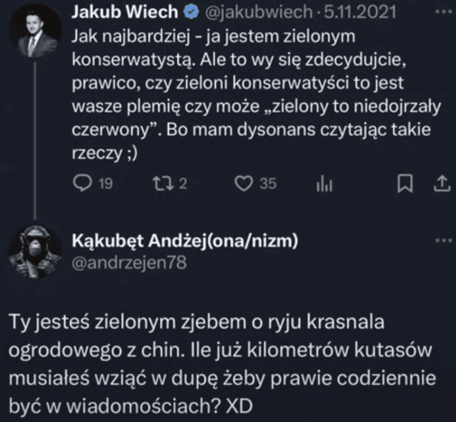 Obraźliwy wpis dotyczący osoby Jakuba Wiecha