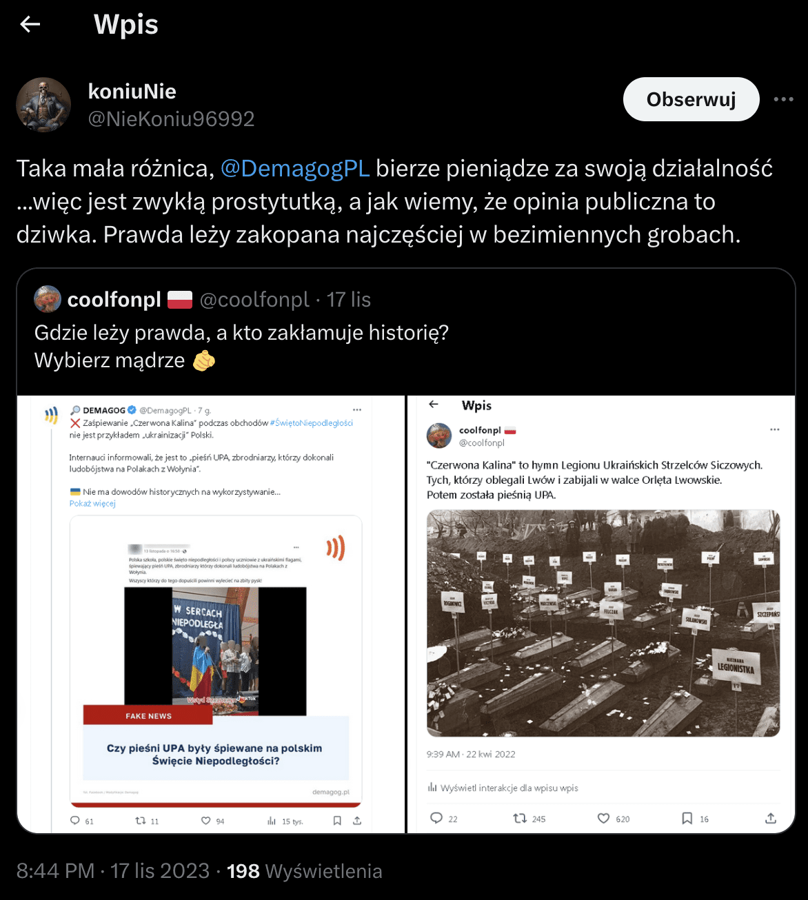 Obraźliwy wpis dotyczący działalności Stowarzyszenia Demagog