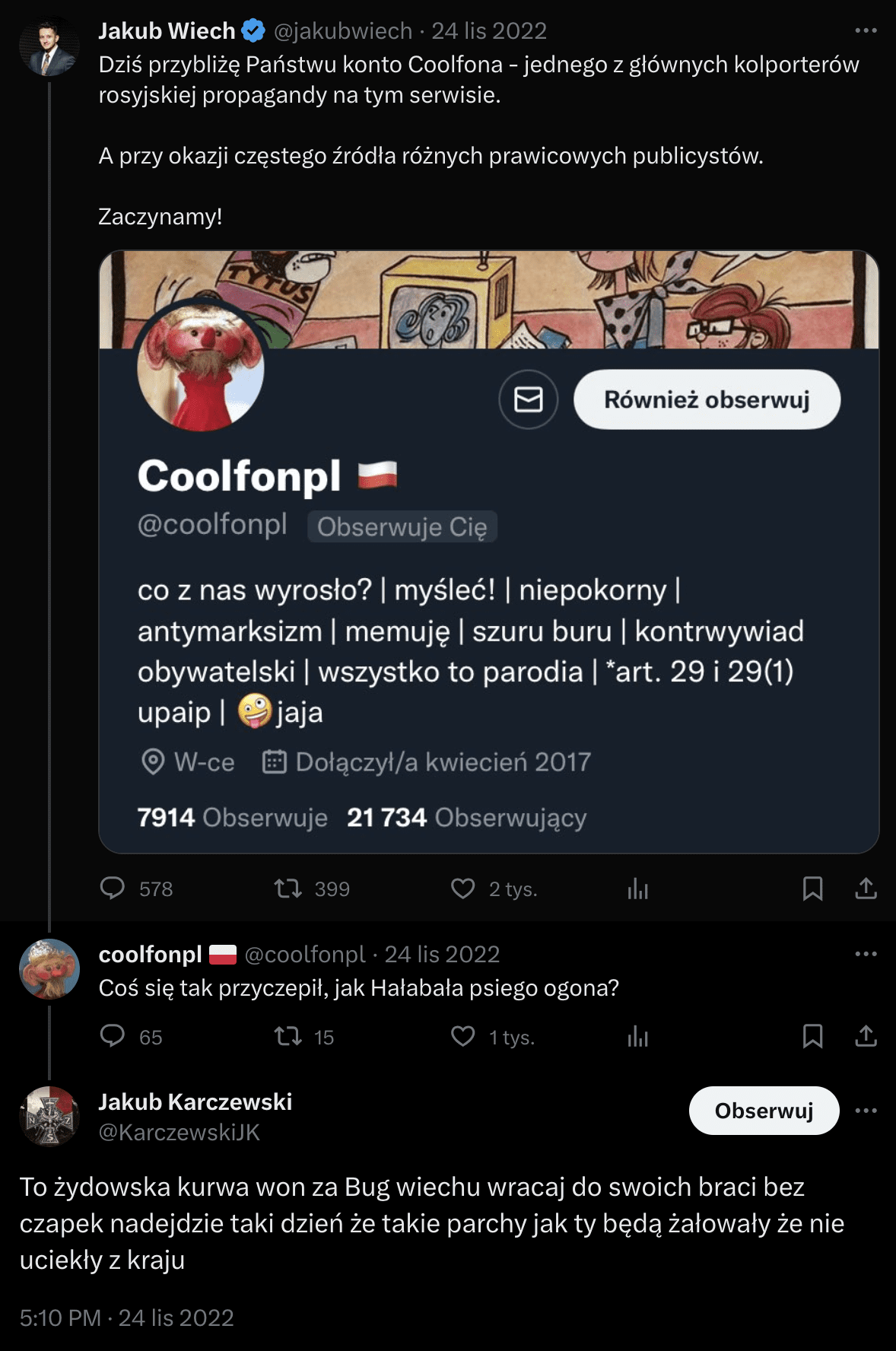 Obraźliwy komentarz dotyczący posta