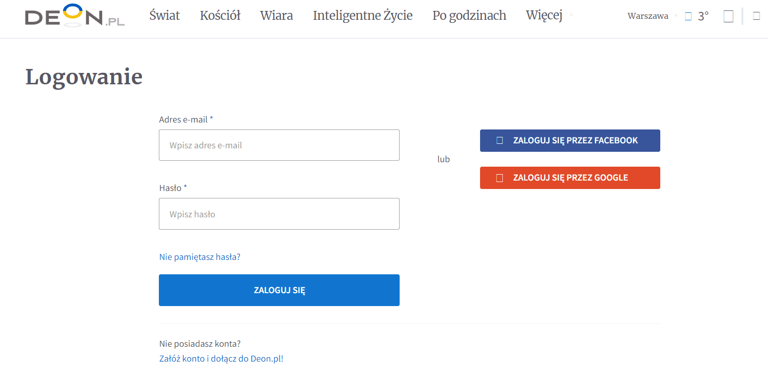 Zrzut ekranu strony podszywającej się pod serwis Deon.pl.