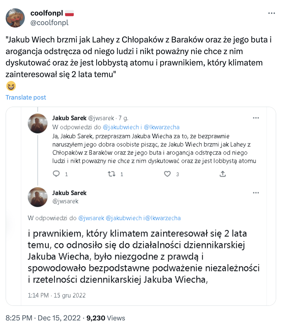 Post podważający kompetencje Wiecha
