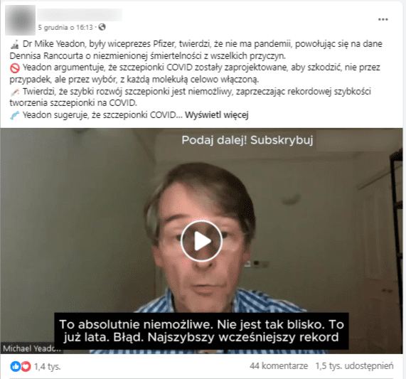 Nagranie, na którym widać Mike Yeadona, ubranego w niebieską kraciastą koszulę. Z tyłu fragment pokoju