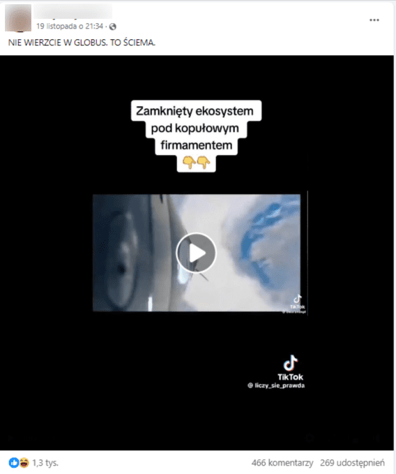 Nagranie dołączone do wpisu na Facebooku, na którym widoczny jest fragment rakiety lecącej nad powierzchnią Ziemi 
