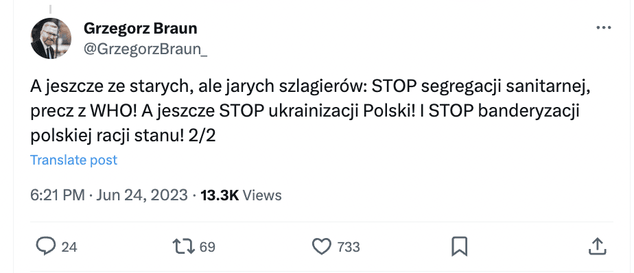 Zrzut ekranu z serwisu X.
