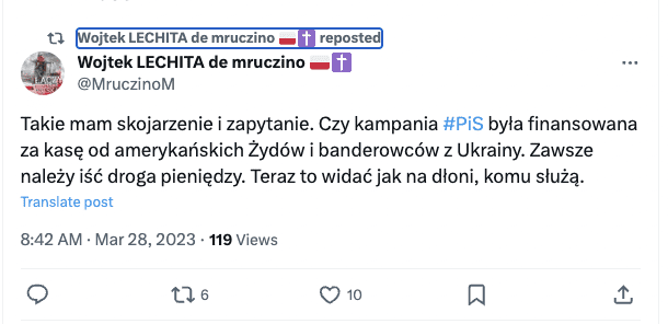 Zrzut ekranu z serwisu X