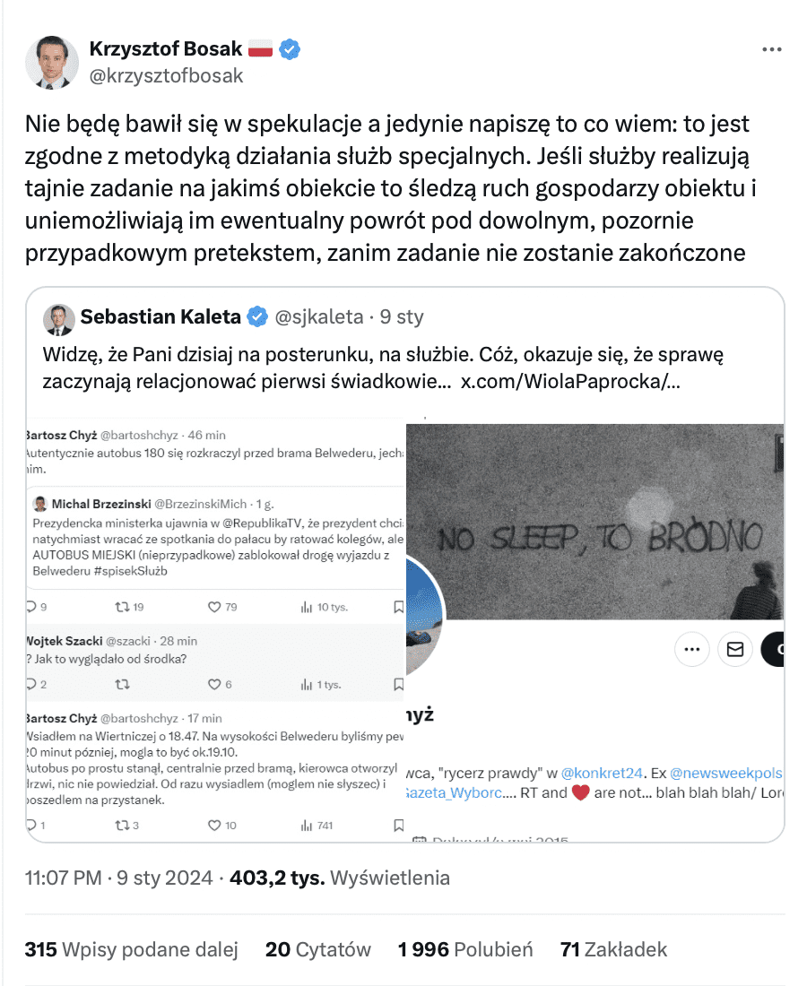Zrzut ekranu z Twittera Krzysztofa Bosaka