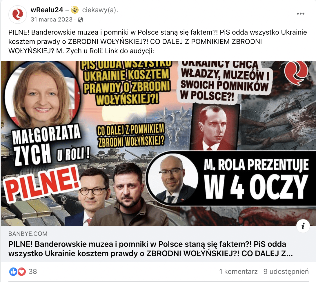 Zrzut ekranu z Facebooka