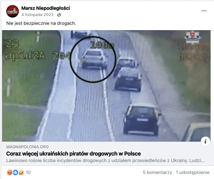 Zrzut ekranu z Facebooku