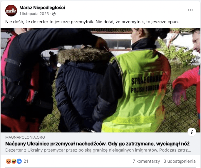 Zrzut ekranu z Facebooka