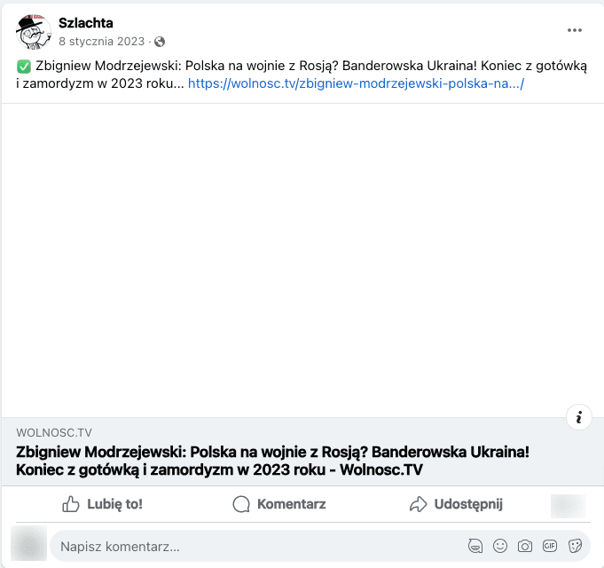 Zrzut ekranu z Facebooka