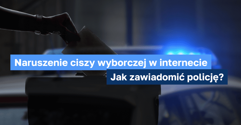 samochód policyjny w tle, ręka wrzucająca głos do urny