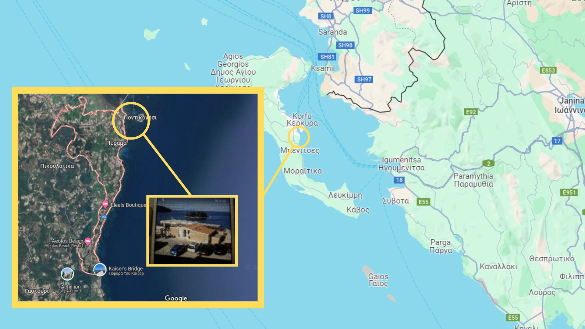 Obrazy z map Google powiązane z lokalizacją gangstera.