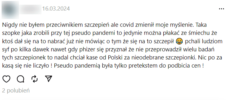Zrzut ekranu wpisu na portalu Threads.