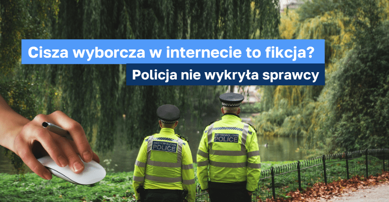 policja w parku, ręka z myszką komputerową