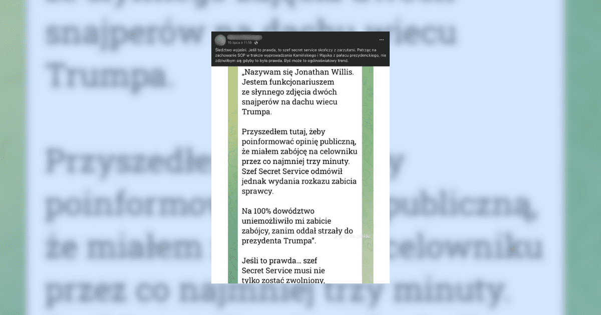 screen z facebooka, fałszyw informacja o zamachu na Trumpa