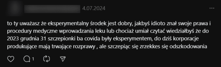 Zrzut ekranu z posta na Threads. 