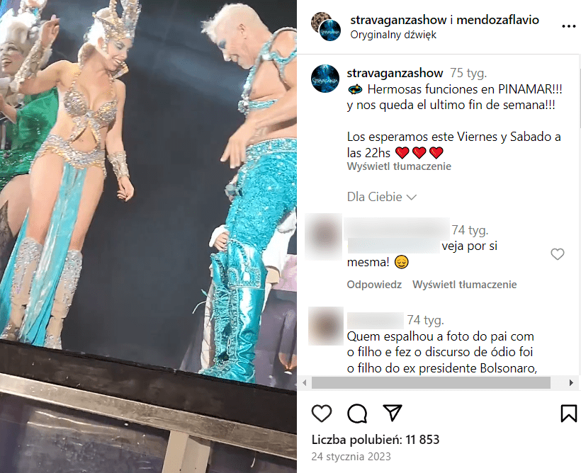 Zrzut ekranu fragmentu występu Flavia Mendozy i jego syna podczas Stravaganzy.