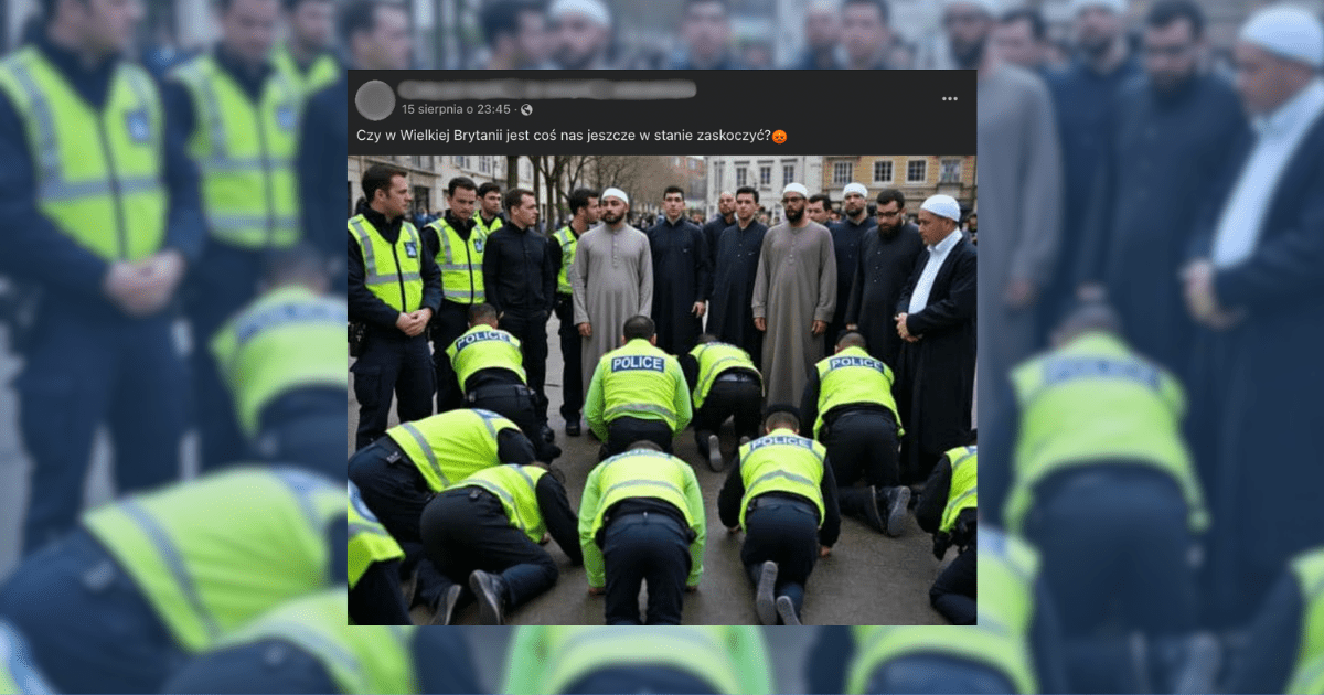screen z Facebooka, zdjęcie przedstawiające policjantów w Wielkiej Brytanii