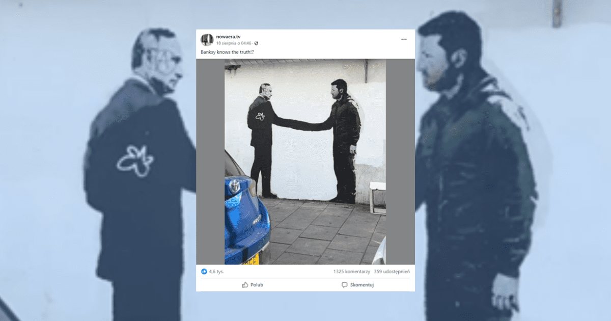 Czy graffiti pokazuje uścisk dłoni Putina i Zełenskiego? Uwaga – to fotomontaż