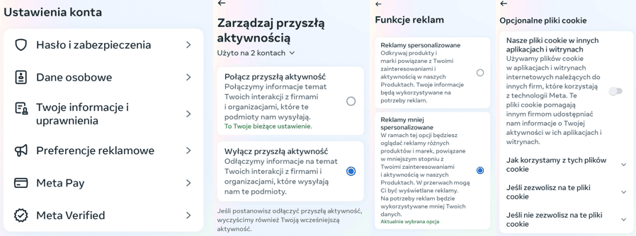 Wybrane opcje, które warto mieć wyłączone. Ich opis zamieszczono w akapicie niżej