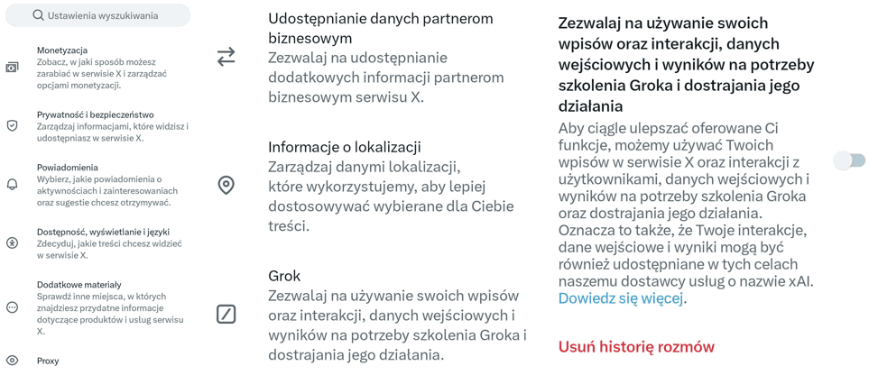 Ustawienia na platformie X. Ich opis zamieszczono w akapicie wyżej