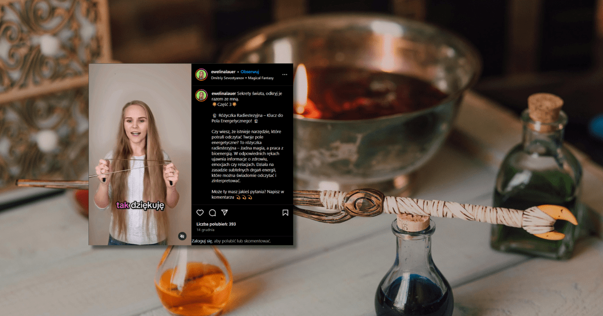 screen z Instagrama, w tle różdżka i świece