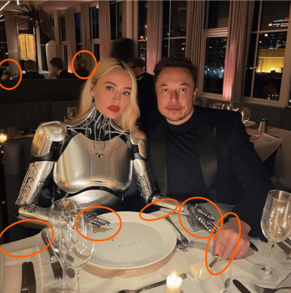 Zdjęcie z restauracji wraz z zaznaczonymi niespójnymi elementami