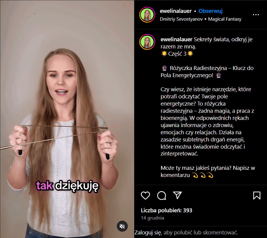 Zrzut ekranu z wpisu na Instagramie, w którym przedstawiono działanie różdżki.