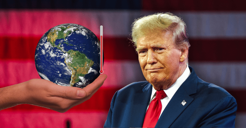 tle prezydent USA Donald Trump i dłoń trzymająca planetę Ziemia