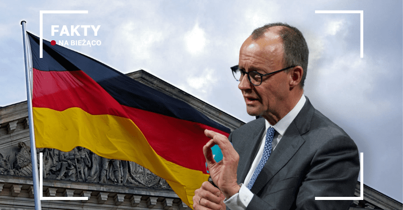 Friedrich Merz na tle flagi niemiec