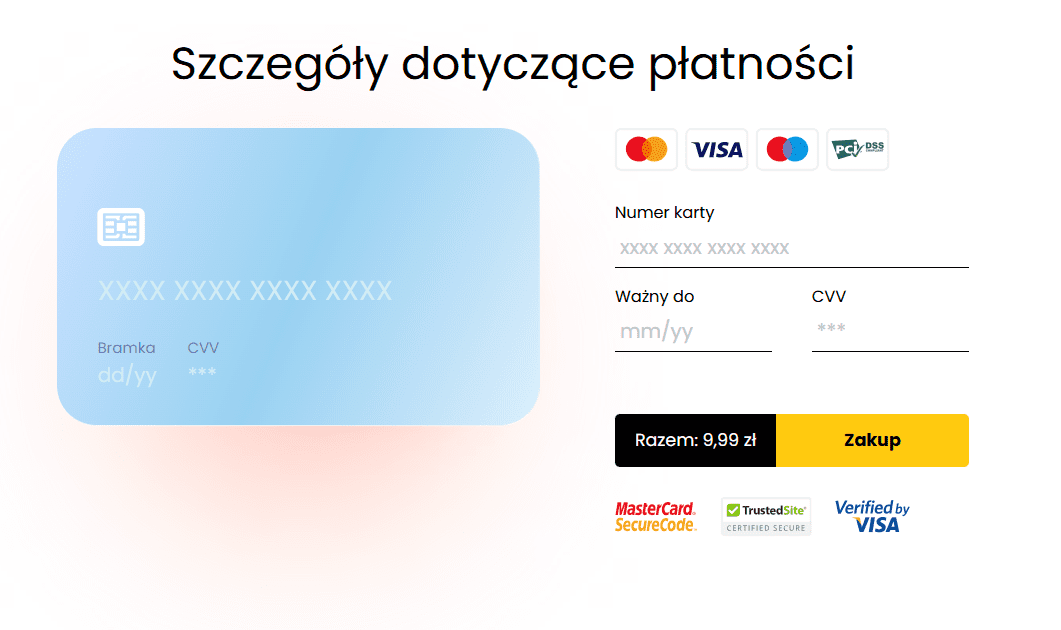 Zrzut ekranu ze strony oszustów. Miejsce na wpisanie danych karty bankowej.