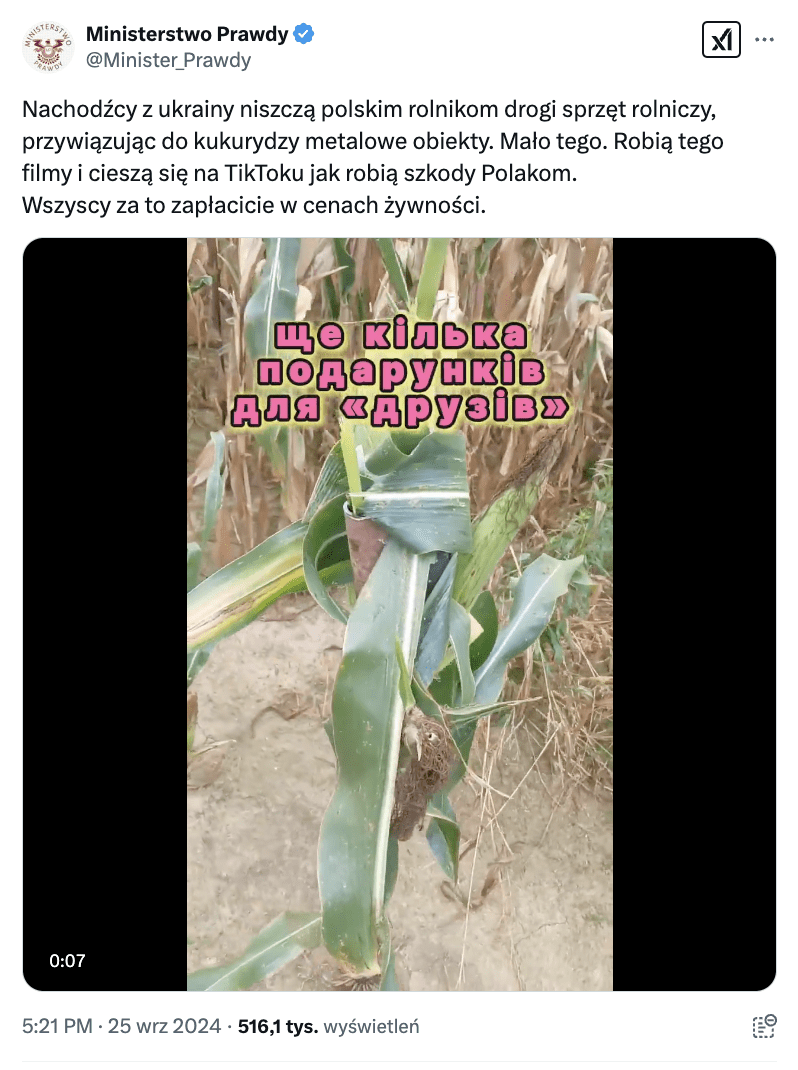 Antyukraiński wpis w serwisie X.