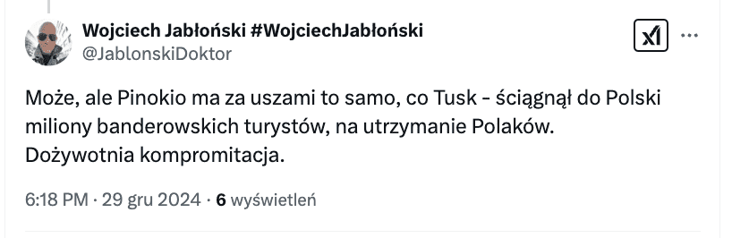 Antyukraiński wpis w serwisie X.