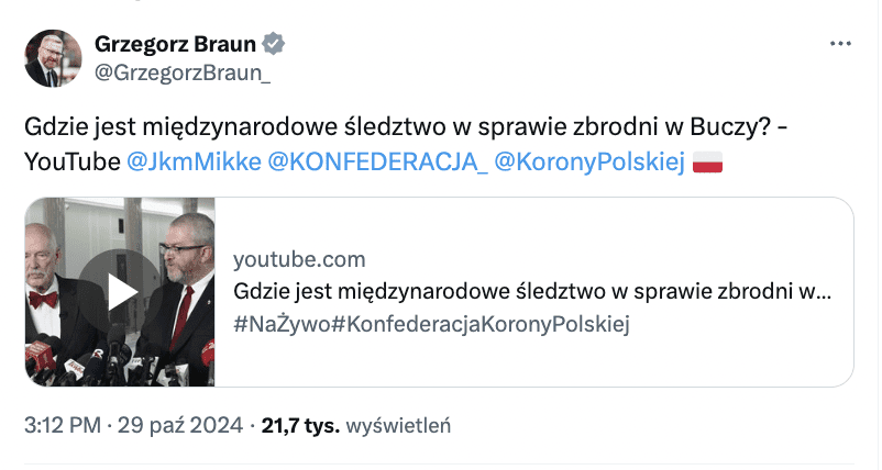 Antyukraiński wpis w serwisie X