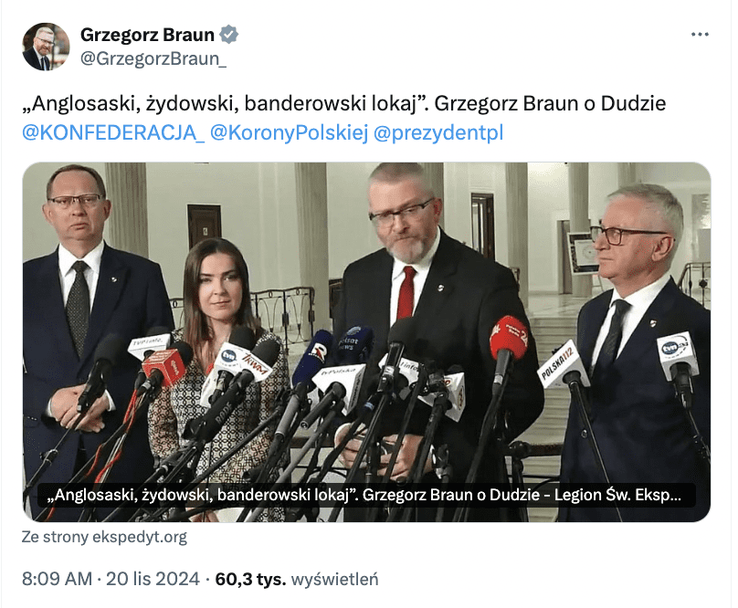 Antyukraiński wpis w serwisie X.