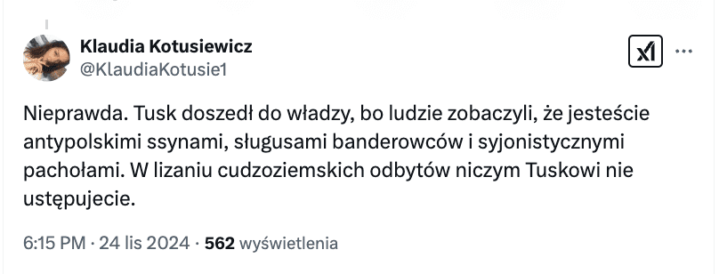 Antyukraiński wpis w serwisie X