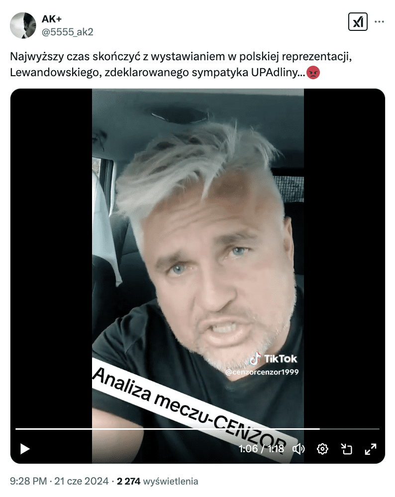 Antyukraiński wpis w serwisie X