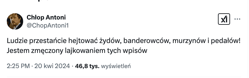 Antyukraiński wpis w serwisie X