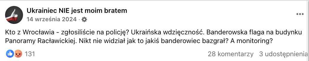 Antyukraiński wpis na Facebooku