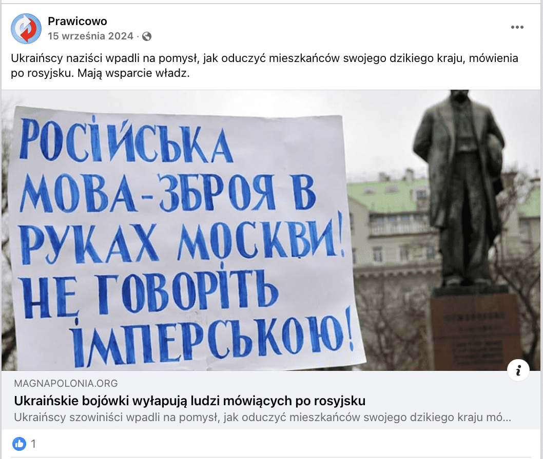 Antyukraiński wpis na Facebooku