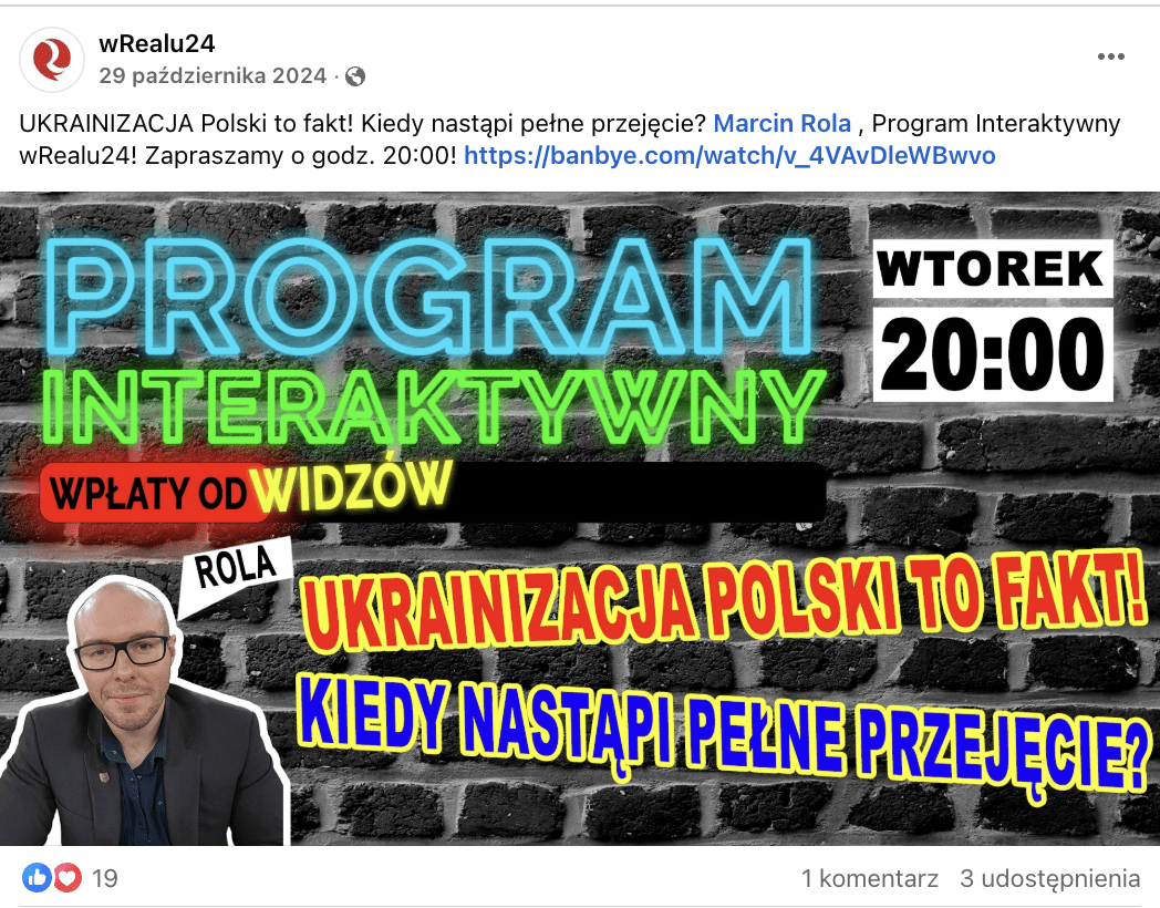 Antyukrański wpis na Facebooku