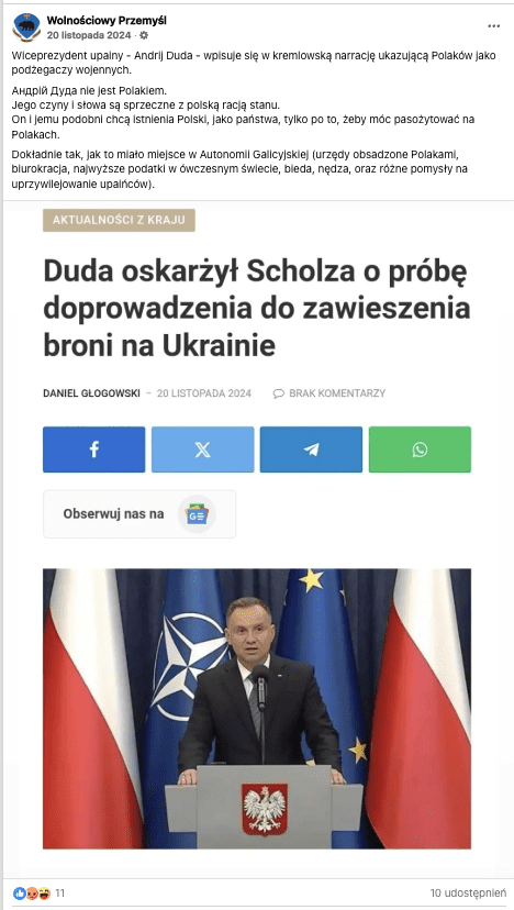 Antyukraiński wpis na Facebooku