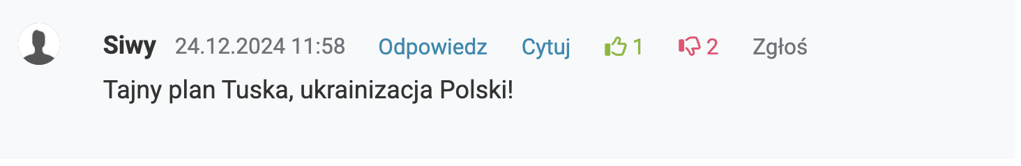 Antyukraiński wpis w komentarzach