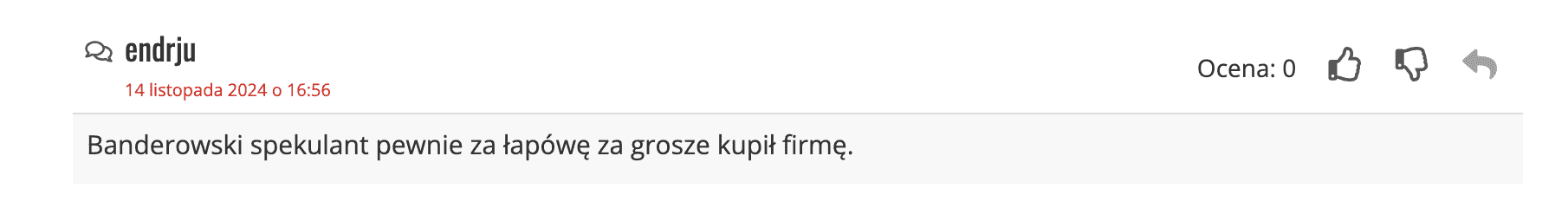 Antyukraiński wpis w komentarzach